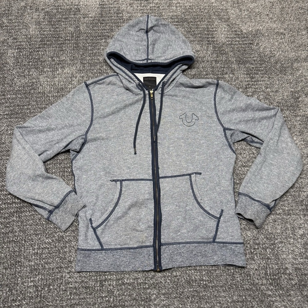 Vintage True Religion Hoodie Mens Medium M Gray Cotton Knit‎ Horseshoe Logo